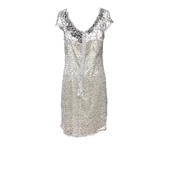 Cachet Cream silver Lace Mini Dress Size 14 - Picture 4 of 10